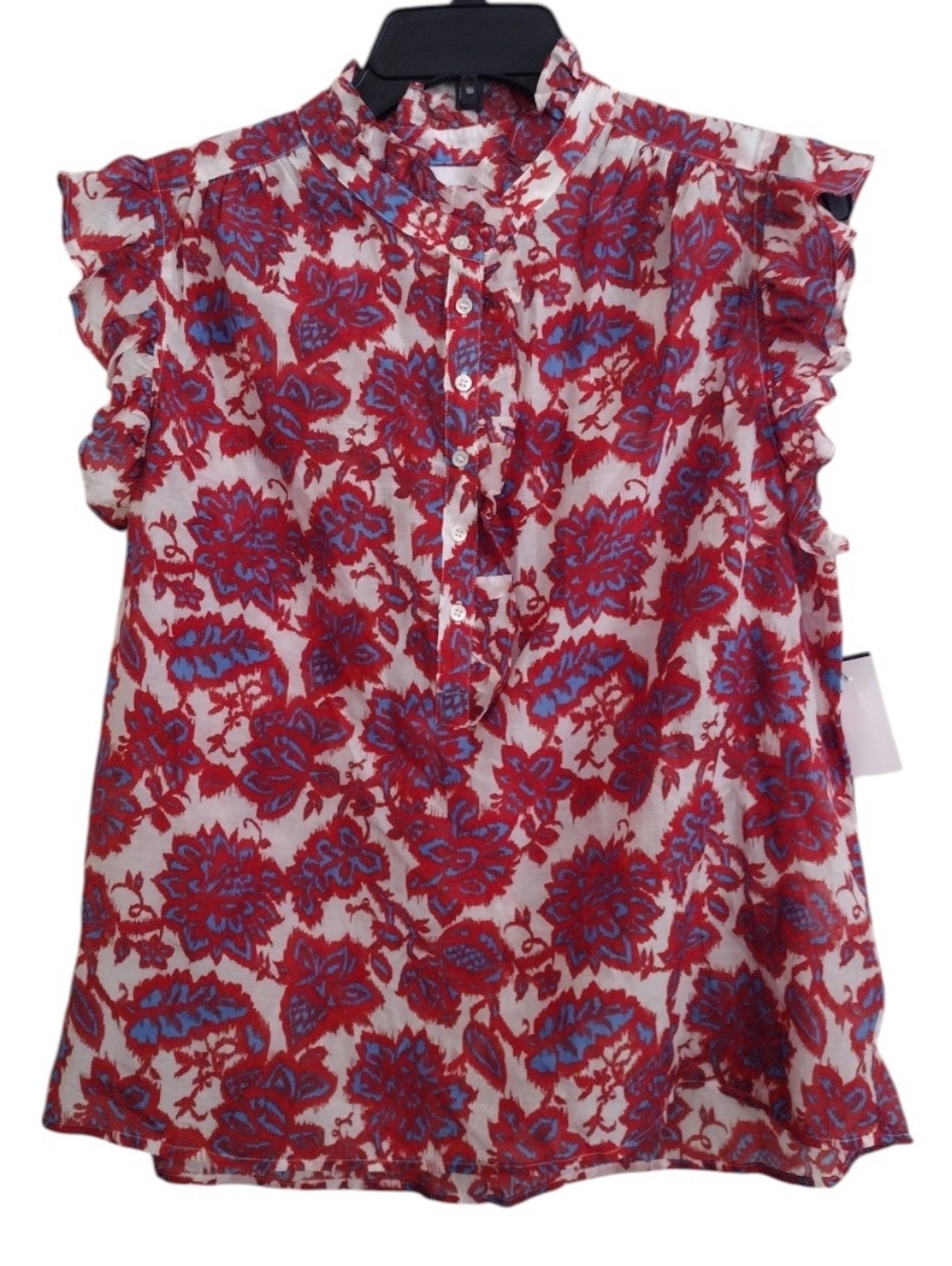 Xirena Brenna Ruffle Sleeve Button Front Cotton Silk Top Electric Red Size Large